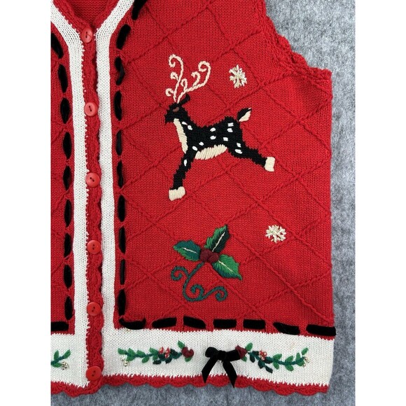 Beldoch Popper Women's Christmas Cardigan Button Front Knit Stitched Reindeer L - Picture 3 of 7